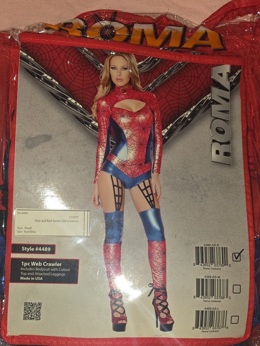 Roma Red and Blue Spider Web Bodysuit Costume